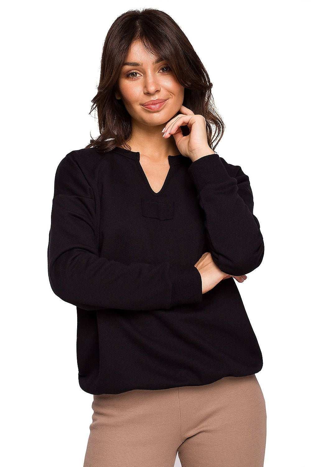 Tidløs komfortgenser fra BeWear til dame fra MS StyleHaven, laget av Bomull; polyester, farge beige, størrelse M, med long ermer, perfekt til dress