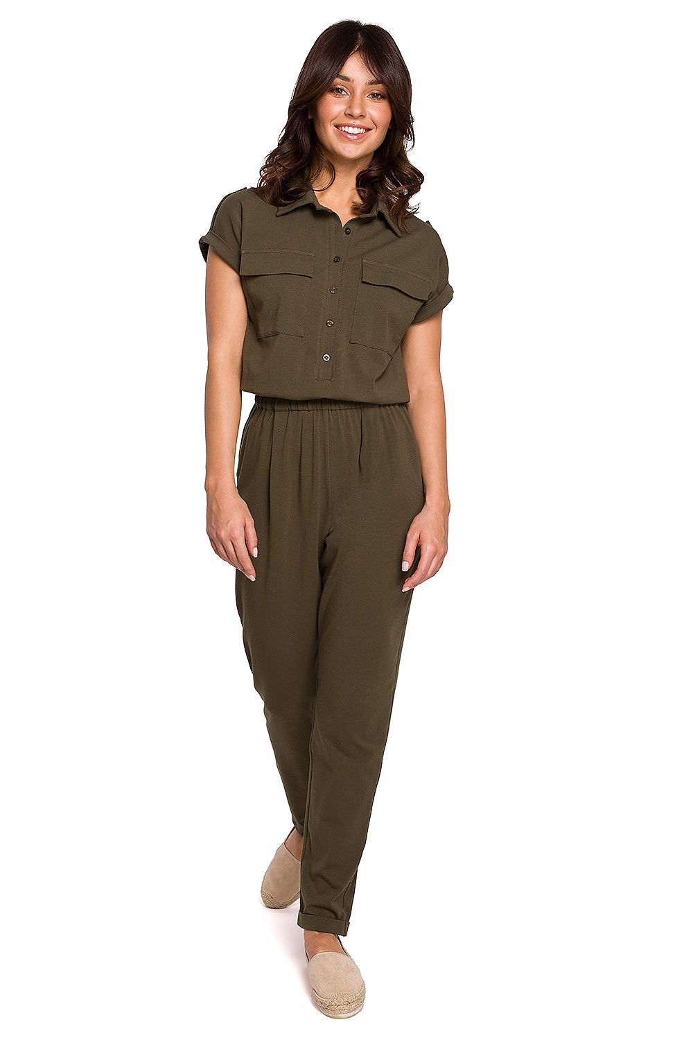 Jumpsuit -Dress BeWear til dame fra MS StyleHaven, laget av Bomull, farge Grønn, størrelse s, med cap; short ermer, perfekt til dress