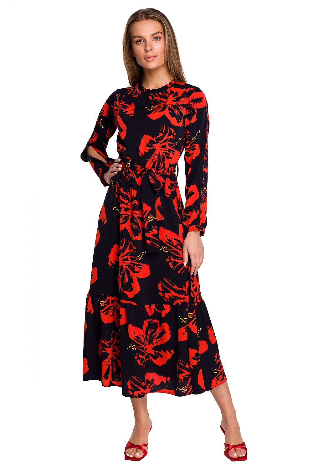 Dagkjole Stylove til dame fra MS StyleHaven, laget av polyester; Elastan-1, farge Svart, størrelse s, med long ermer, maxi; midi lengde, kjolestil a-line, perfekt til dress