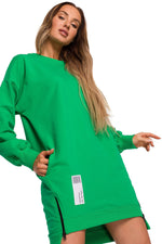 Langt snittet sweatshirt / Dagkjole - Moe til dame fra MS StyleHaven, laget av Bomull, farge Grønn, størrelse s, med long ermer, mini lengde, kjolestil sweater, perfekt til dress