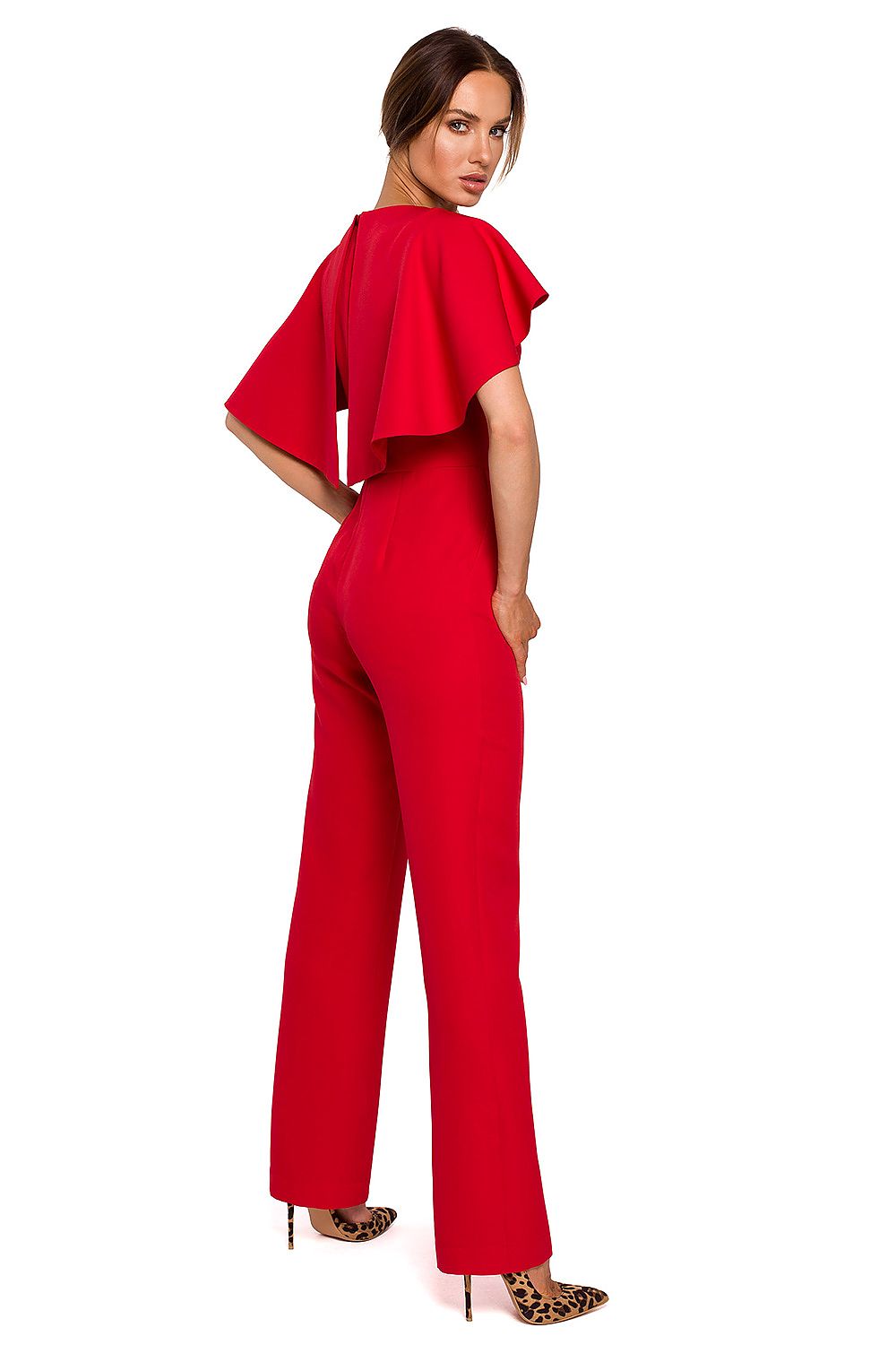 V-Hals Jumpsuit - Moe til dame fra MS StyleHaven, laget av polyester, farge Rosa, størrelse L, med long ermer, perfekt til casual; dress