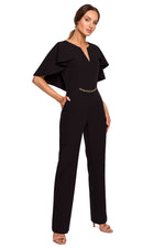 V-Hals Jumpsuit - Moe til dame fra MS StyleHaven, laget av polyester, farge Rosa, størrelse XL, med long ermer, perfekt til casual; dress