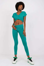 Leggings BFG til dame fra MS StyleHaven, laget av Bomull; Elastan-1, farge Grønn, størrelse S, med sleeveless ermer, bukselengde long, perfekt til casual; dress