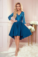 Nicolle asymmetrisk blondekjole – elegant og flytende kjole for spesielle anledninger til dame fra MS StyleHaven, laget av Viskose; polyester, farge Grå, størrelse XXXXL, med 3-4; long ermer, perfekt til casual; dress