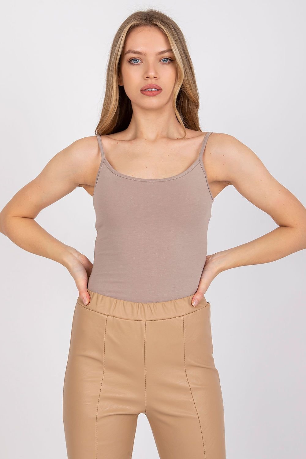 Topp BFG til dame fra MS StyleHaven, laget av Bomull, farge beige, størrelse S, med sleeveless ermer, perfekt til casual; dress