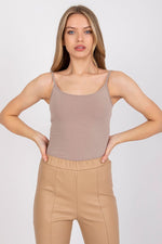 Topp BFG til dame fra MS StyleHaven, laget av Bomull, farge beige, størrelse S, med sleeveless ermer, perfekt til casual; dress
