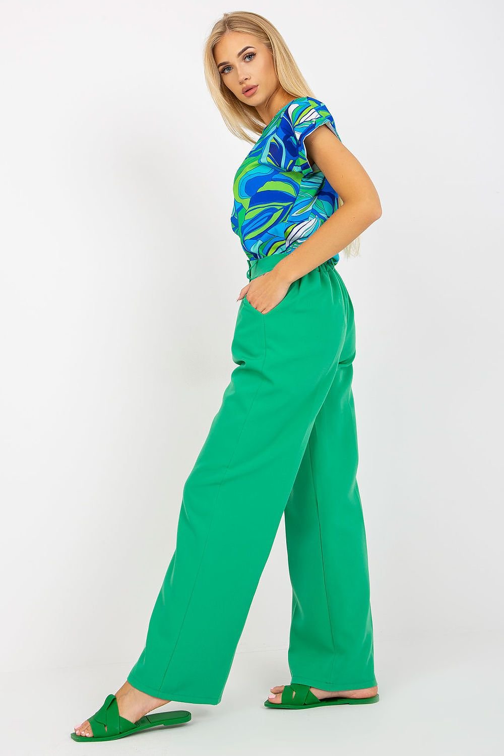 Elegant høytlivsbukse med folder til dame fra MS StyleHaven, størrelse M, med long, bukselengde long, kjolelengde maxi, kjolestil gown; sheath