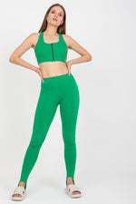 Lange leggings BFG til dame fra MS StyleHaven, laget av Bomull; Elastan-1, farge Grønn, størrelse S, med long; 3-4 ermer, bukselengde long, perfekt til casual; dress