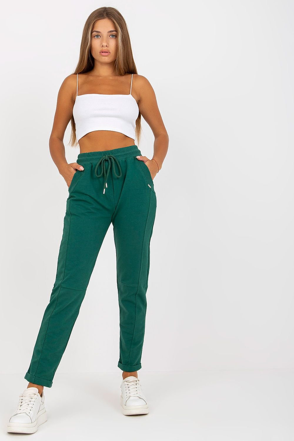 Everyday Ease - Joggebukse i bomull med høy midje til dame fra MS StyleHaven, laget av Bomull, farge Grønn, størrelse S, med 45720 ermer, bukselengde long, perfekt til casual; dress