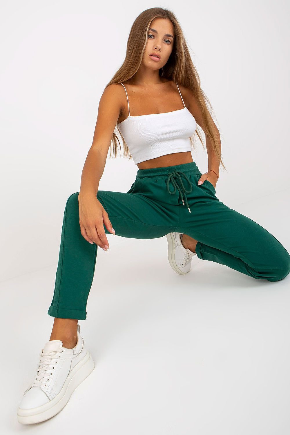 Everyday Ease - Joggebukse i bomull med høy midje til dame fra MS StyleHaven, laget av Bomull, farge Grønn, størrelse M, med 45720 ermer, perfekt til casual; dress