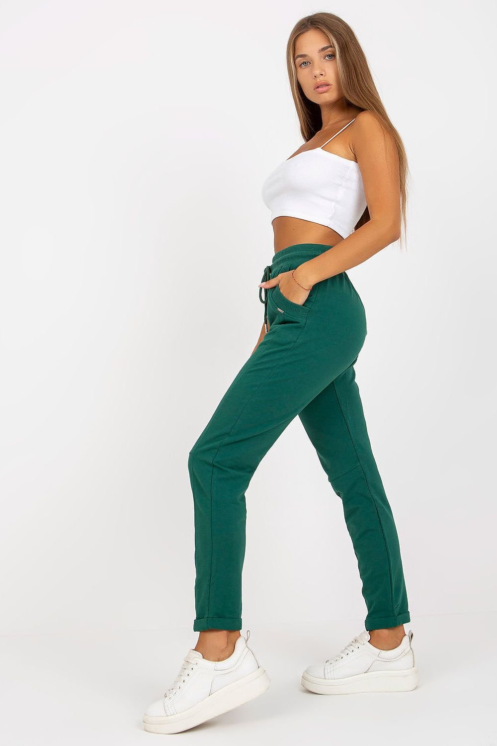 Everyday Ease - Joggebukse i bomull med høy midje til dame fra MS StyleHaven, laget av Bomull, farge Grønn, størrelse L, med 45720 ermer, perfekt til casual; dress
