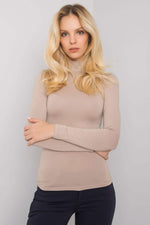 Turtleneck Rue Paris til dame fra MS StyleHaven, laget av Viskose, farge beige, størrelse S, med sleeveless; 3-4 ermer, perfekt til casual; dress