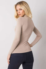 Turtleneck Rue Paris til dame fra MS StyleHaven, laget av Viskose, farge beige, størrelse L, med sleeveless; 3-4 ermer, perfekt til casual; dress
