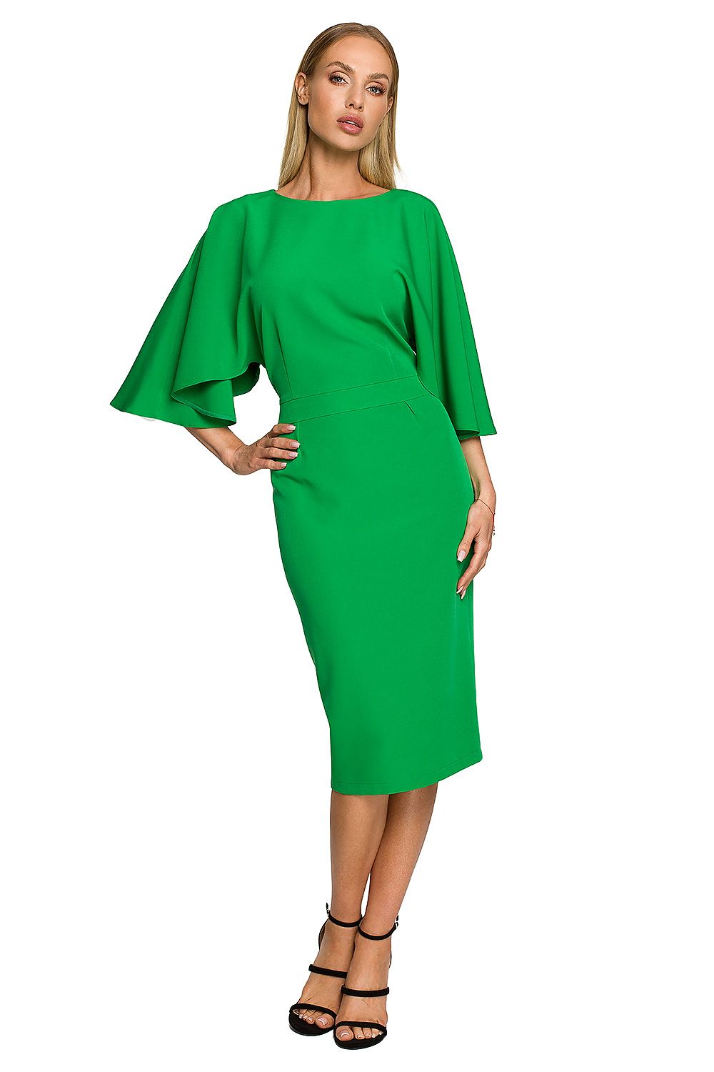 Cocktailkjole Moe til dame fra MS StyleHaven, laget av polyester, farge Grønn, størrelse s, med long ermer, knee lengde, kjolestil a-line, perfekt til dress