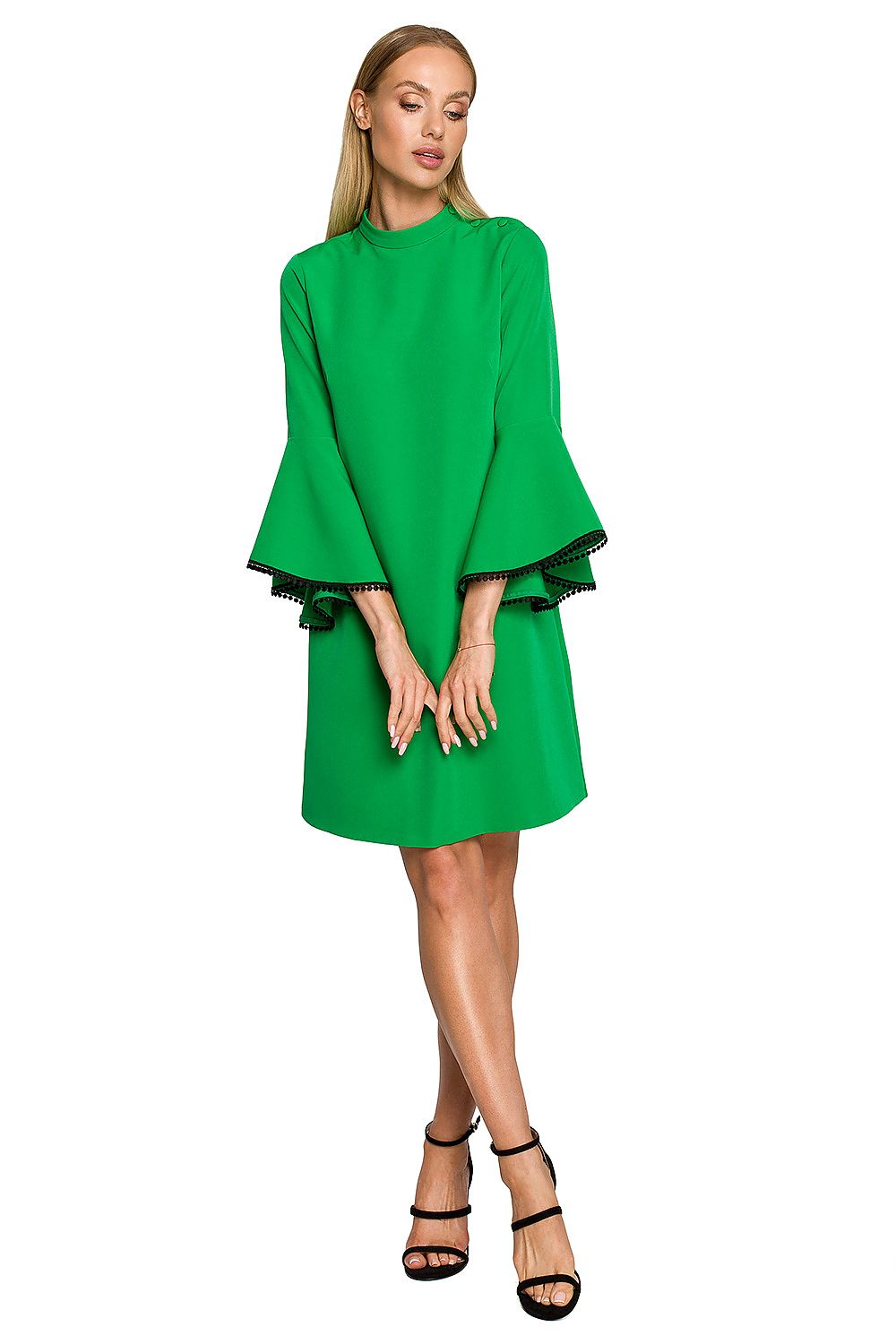 Dagkjole Moe til dame fra MS StyleHaven, laget av polyester, farge Grønn, størrelse s, med long ermer, knee lengde, kjolestil a-line, perfekt til dress