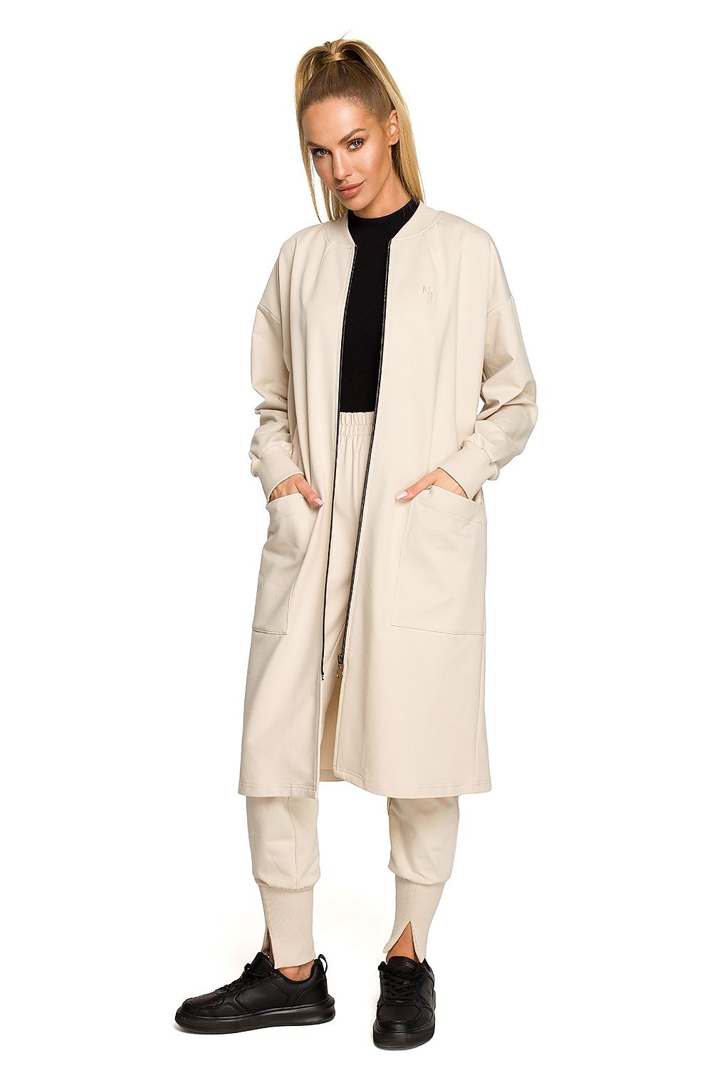 Lang sweatshirt - Moe til dame fra MS StyleHaven, laget av Bomull, farge beige, størrelse s, med short ermer, perfekt til dress