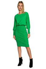 Bomull Dagkjole Moe til dame fra MS StyleHaven, laget av Bomull; Elastan-1, farge Grønn, størrelse s, med long ermer, knee lengde, kjolestil a-line, perfekt til casual; dress