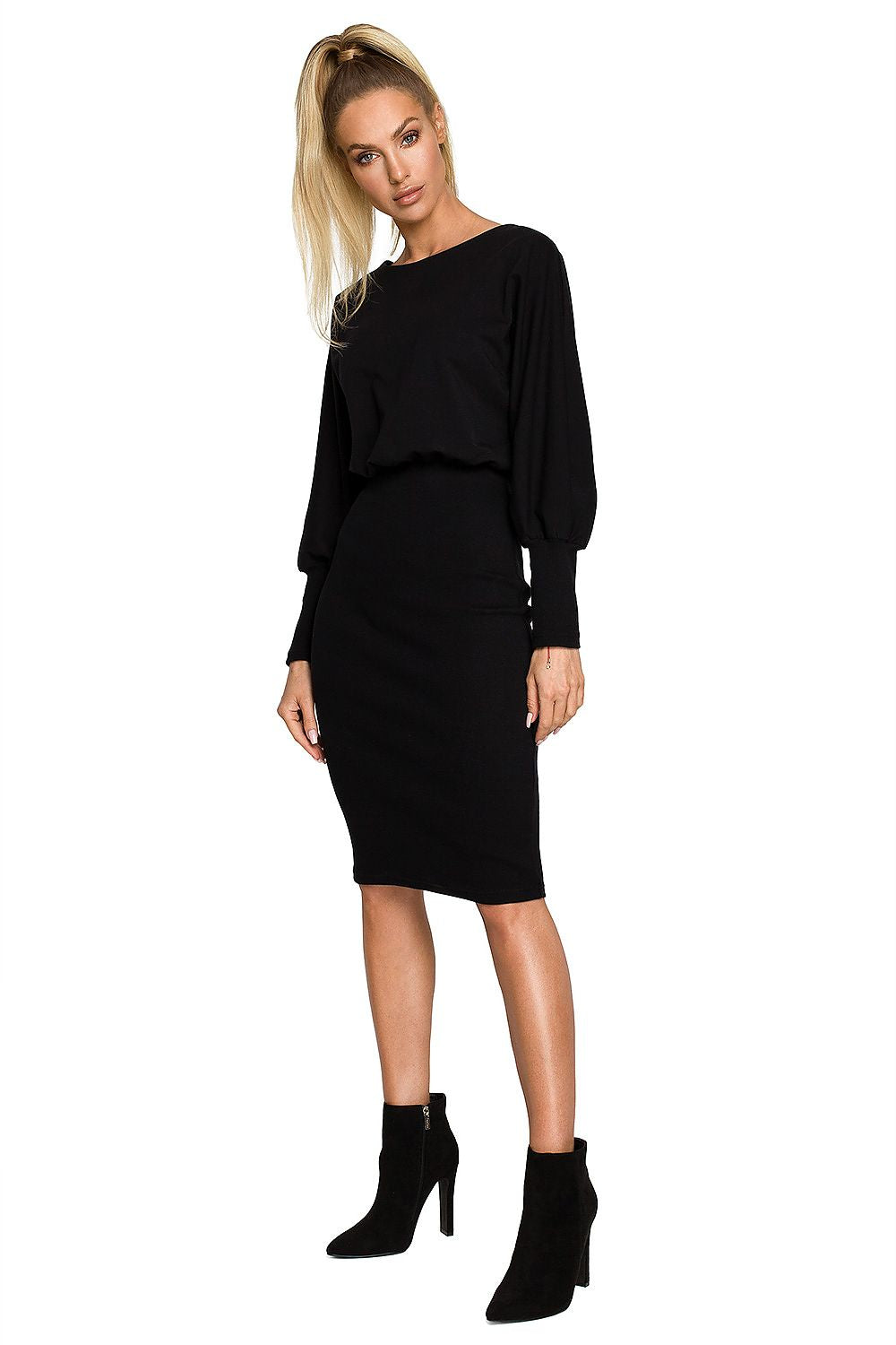 Bomull Dagkjole Moe til dame fra MS StyleHaven, laget av Bomull; Elastan-1, farge Marineblå, størrelse M, med long ermer, perfekt til casual; dress