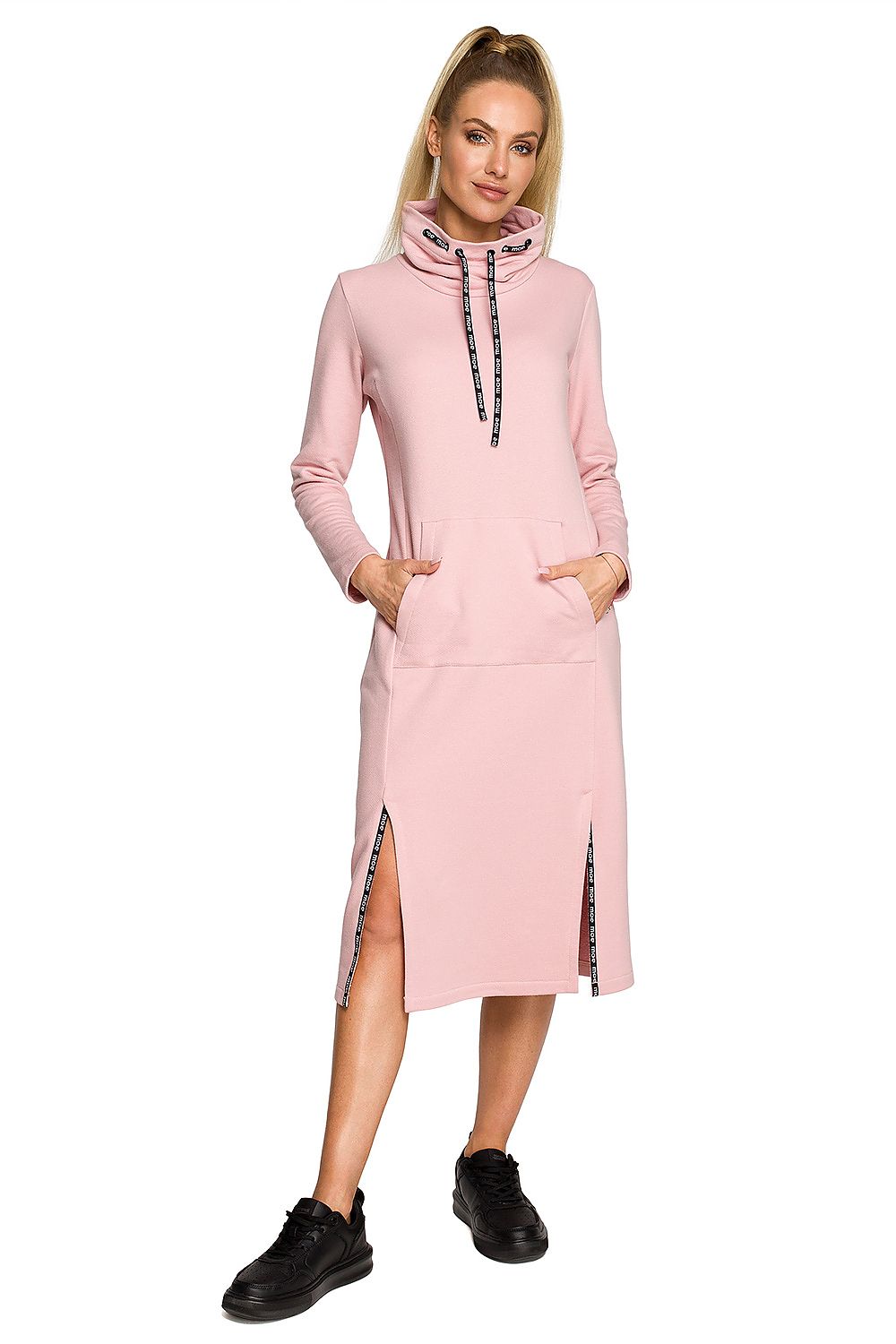 Logo-leopard Dagkjole Moe til dame fra MS StyleHaven, laget av polyester, farge Rosa, størrelse s, med long ermer, midi lengde, kjolestil sweater, perfekt til casual; dress
