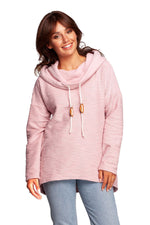 BeWear Warm Sweatshirt-Tunika med hette og krage til dame fra MS StyleHaven, laget av Bomull; polyester, farge Grønn, størrelse M, med short ermer, perfekt til dress