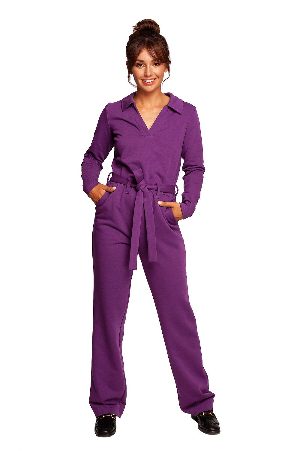 Jumbsuit dress - BeWear til dame fra MS StyleHaven, laget av Bomull; polyester, farge Fiolett, størrelse s, med long ermer, perfekt til dress