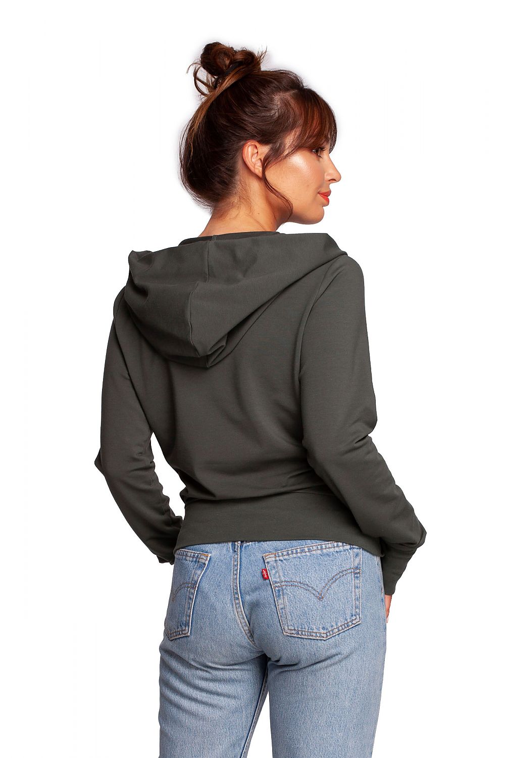 Elegant drapert hettegenser - BeWear til dame fra MS StyleHaven, laget av Bomull, farge Grønn, størrelse L, med long ermer, perfekt til dress