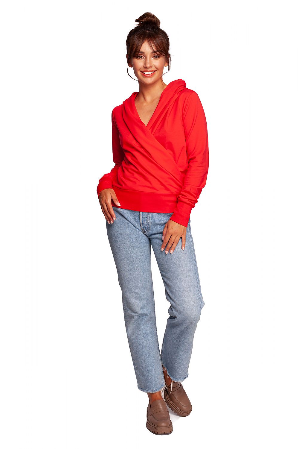 Elegant drapert hettegenser - BeWear til dame fra MS StyleHaven, laget av Bomull, farge Grønn, størrelse XXL, med long ermer, perfekt til dress