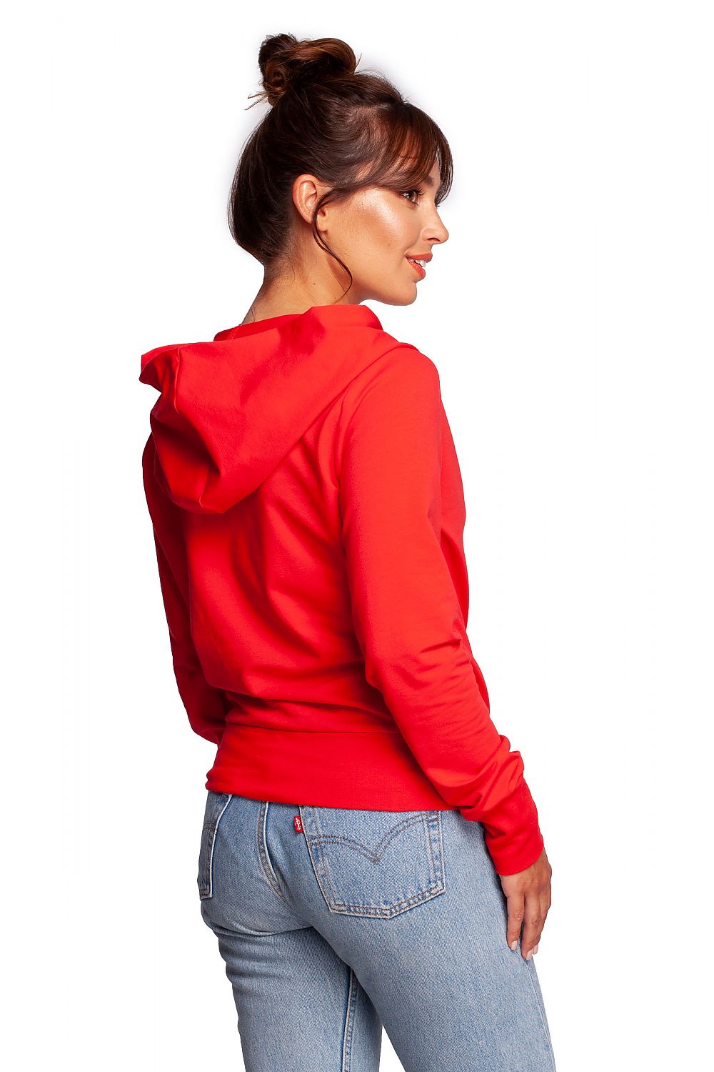 Elegant drapert hettegenser - BeWear til dame fra MS StyleHaven, laget av Bomull, farge Rød, størrelse s, med long ermer, perfekt til dress