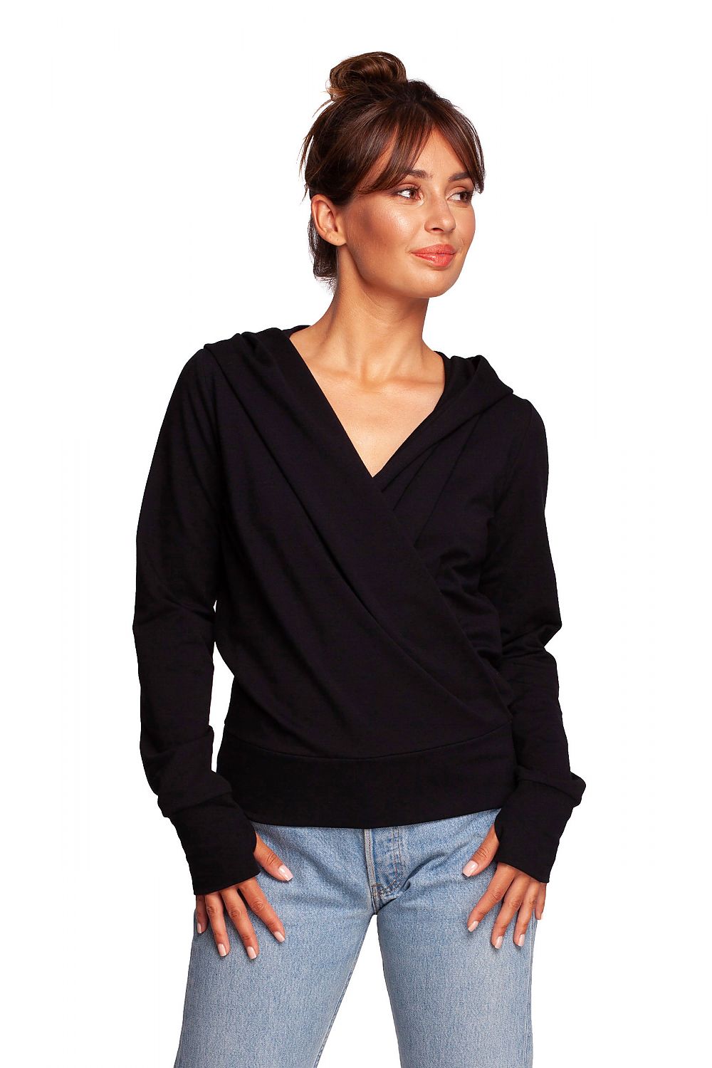 Elegant drapert hettegenser - BeWear til dame fra MS StyleHaven, laget av Bomull, farge Rød, størrelse M, med long ermer, perfekt til dress