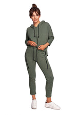Zip Effect – strukturstrikkede joggebukser med edgy detaljer - BeWear til dame fra MS StyleHaven, laget av Bomull; polyester, farge Rosa, størrelse L, med long ermer, perfekt til dress