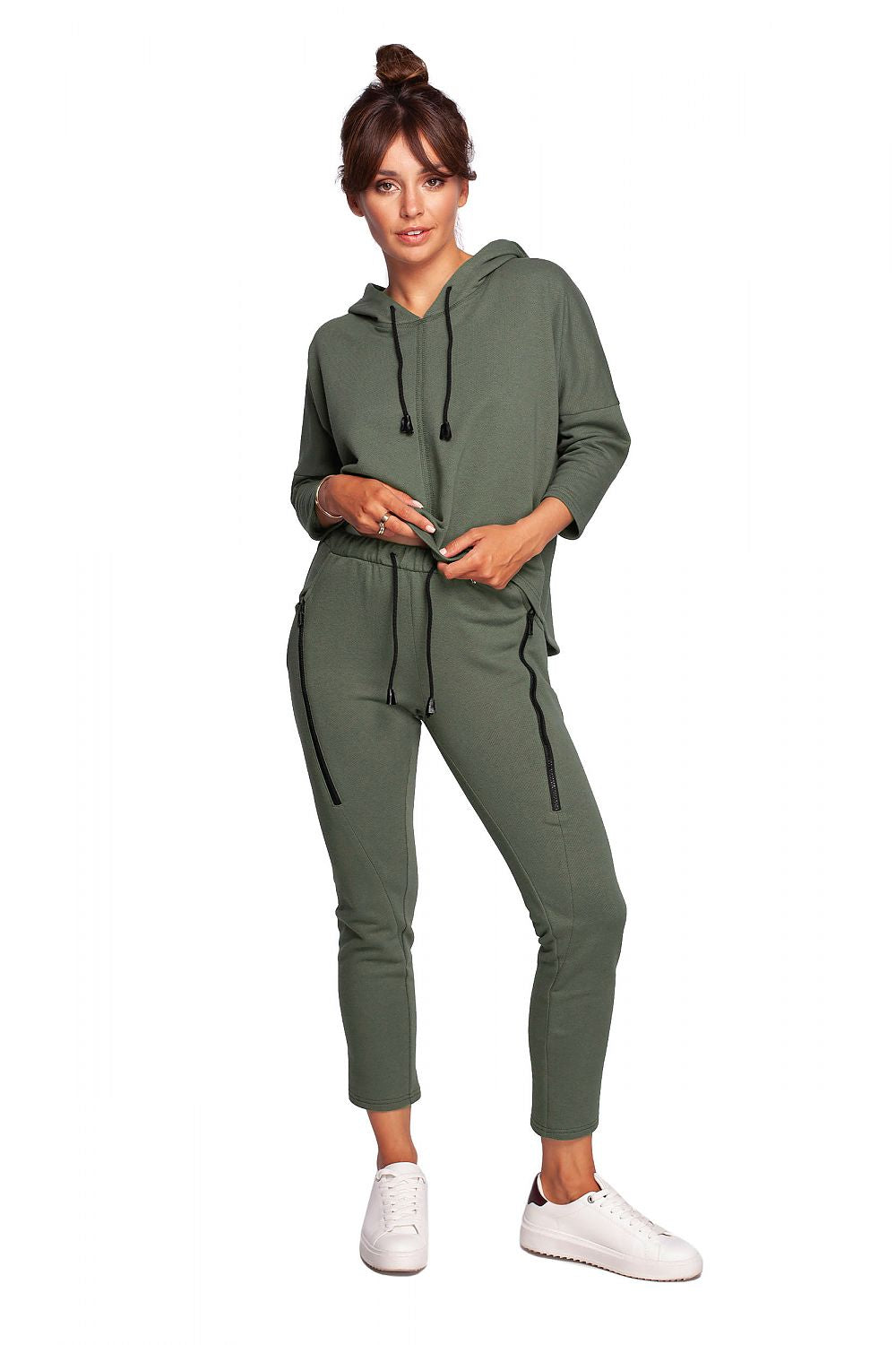 Zip Effect – strukturstrikkede joggebukser med edgy detaljer - BeWear til dame fra MS StyleHaven, laget av Bomull; polyester, farge Rosa, størrelse L, med long ermer, perfekt til dress