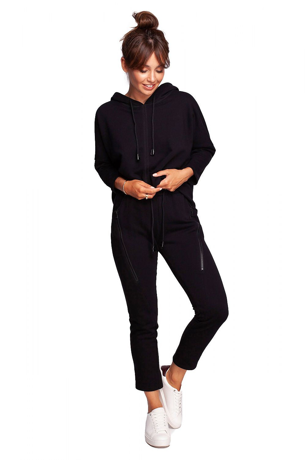Zip Effect – strukturstrikkede joggebukser med edgy detaljer - BeWear til dame fra MS StyleHaven, laget av Bomull; polyester, farge Grønn, størrelse M, med long ermer, perfekt til dress