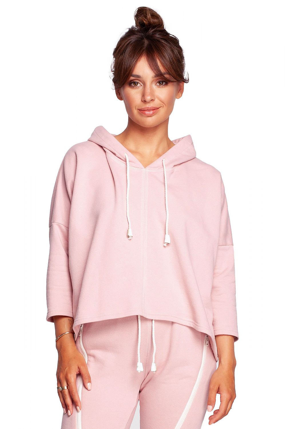 Avslappet trapes hettegenser fra BeWear til dame fra MS StyleHaven, laget av Bomull; polyester, farge Rosa, størrelse S/M, med long ermer, perfekt til dress