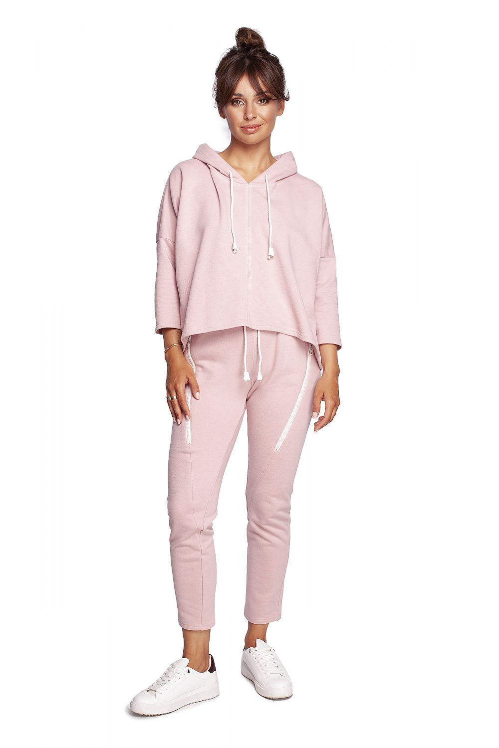 Avslappet trapes hettegenser fra BeWear til dame fra MS StyleHaven, laget av Bomull; polyester, farge Rosa, størrelse L/XL, med long ermer, perfekt til dress