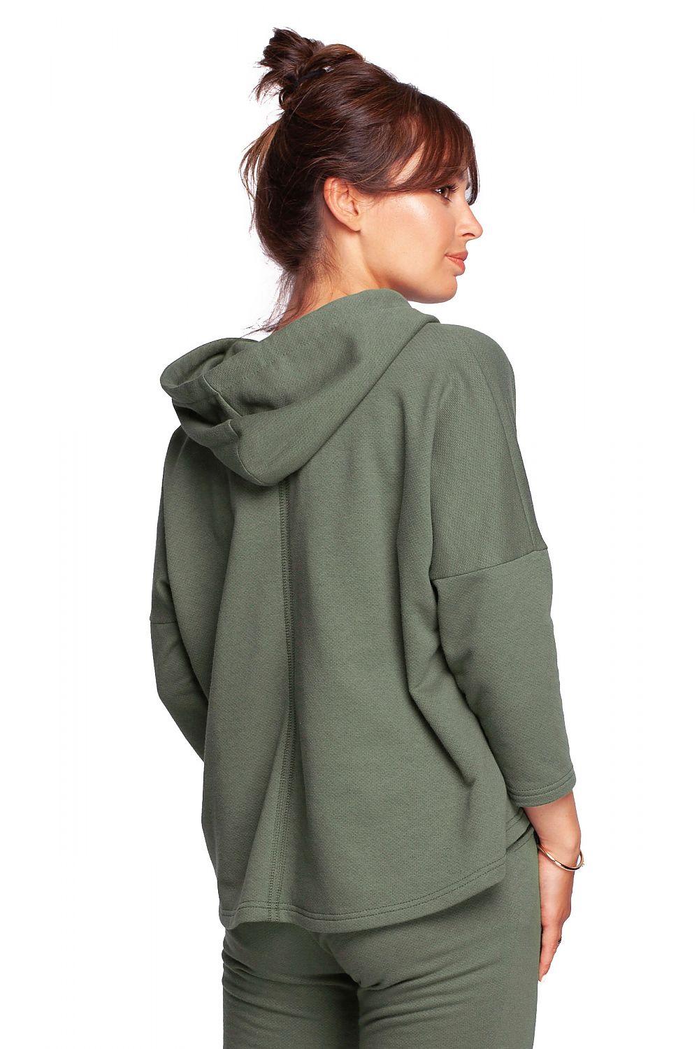 Avslappet trapes hettegenser fra BeWear til dame fra MS StyleHaven, laget av Bomull; polyester, farge Grønn, størrelse 2XL/3XL, med long ermer, perfekt til dress