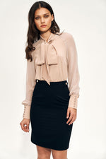 Bluse Nife til dame fra MS StyleHaven, laget av polyester, farge beige, størrelse 42, med long ermer, perfekt til casual; dress