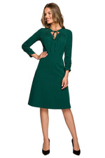 Dagkjole Stylove til dame fra MS StyleHaven, laget av polyester; Viskose; Elastan-1, farge Grønn, størrelse s, med lang ermer, midi lengde, kjolestil a-line, perfekt til dress