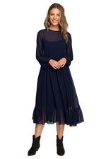 Cocktailkjole Stylove til dame fra MS StyleHaven, laget av polyester, farge Marineblå, størrelse s, med long ermer, midi lengde, kjolestil a-line; sheath, perfekt til dress