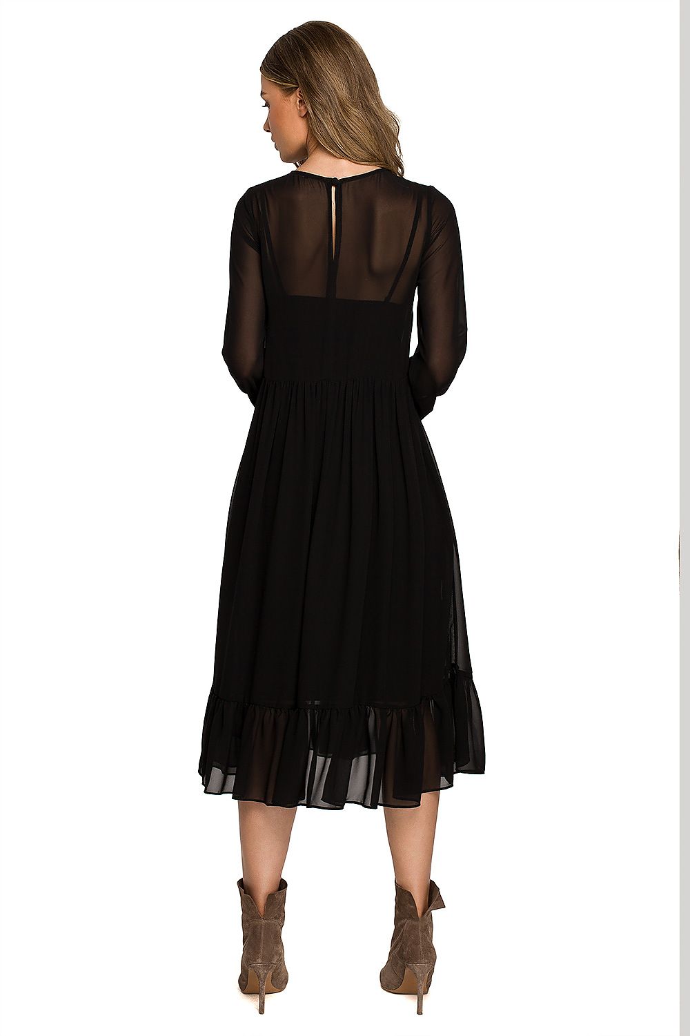 Cocktailkjole Stylove til dame fra MS StyleHaven, laget av polyester, farge Marineblå, størrelse XL, med long ermer, perfekt til dress