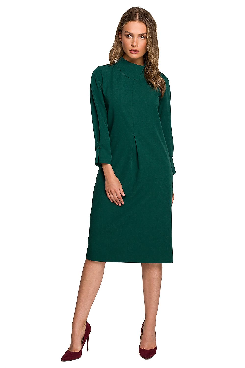 Dagkjole Stylove til dame fra MS StyleHaven, laget av polyester; Viskose; Elastan-1, farge Grønn, størrelse s, med 3-4; long ermer, midi lengde, kjolestil a-line; sheath, perfekt til dress