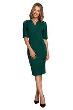 Dagkjole Stylove til dame fra MS StyleHaven, laget av polyester; Viskose; Elastan, farge Grønn, størrelse s, med short ermer, midi; knee lengde, kjolestil sheath, perfekt til dress