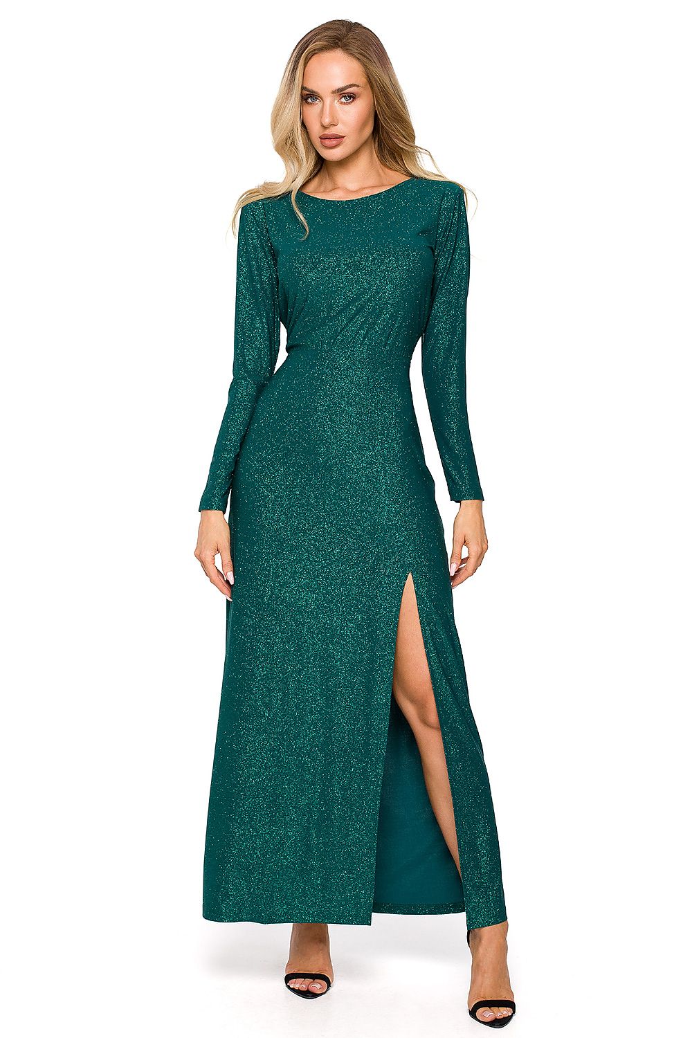 Aftenkjole - Moe til dame fra MS StyleHaven, laget av polyester, farge Grønn, størrelse s, med long ermer, maxi lengde, kjolestil sheath, perfekt til dress