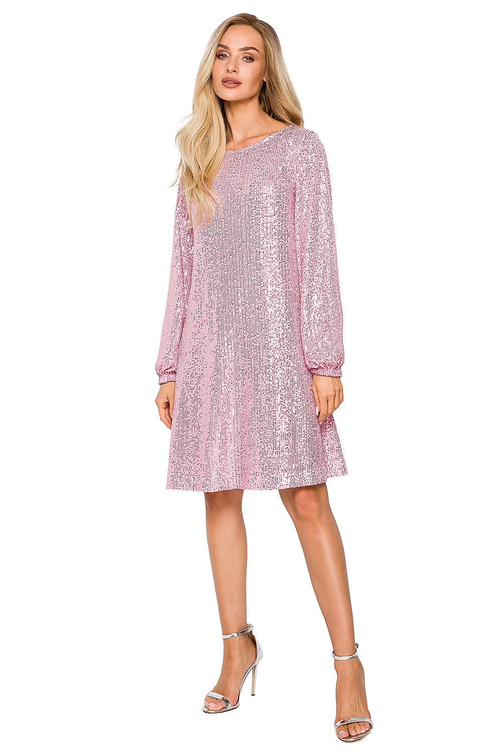 Aftenkjole Moe til dame fra MS StyleHaven, laget av polyester, farge Grå, størrelse L, med long ermer, perfekt til dress