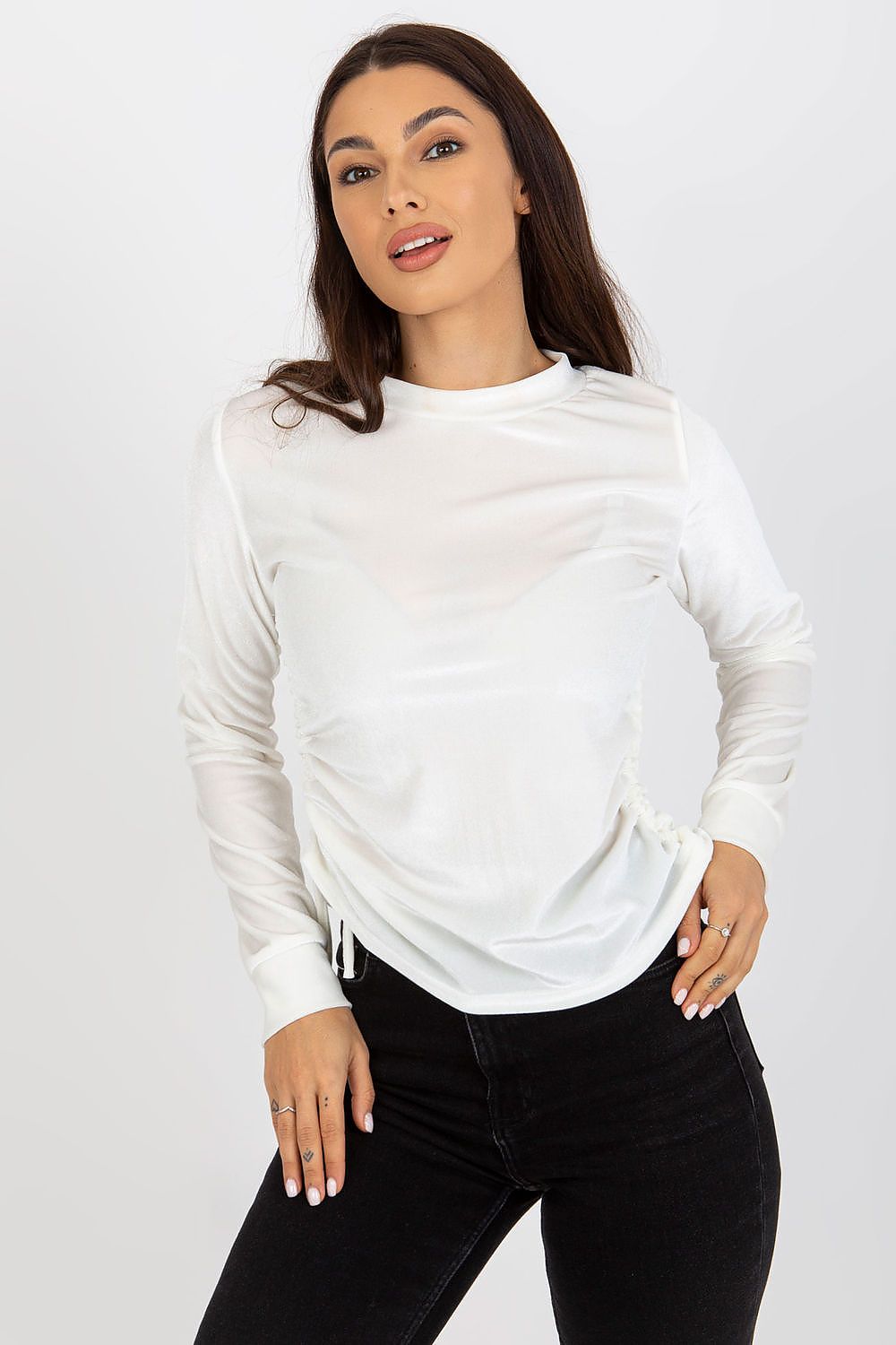 Kort Sommerbluse Lakerta til dame fra MS StyleHaven, laget av Bomull; Viskose; polyester; Elastan, farge Grå, størrelse L/XL, med long ermer, perfekt til casual; dress