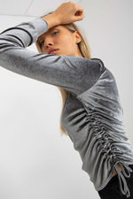 Kort Sommerbluse Lakerta til dame fra MS StyleHaven, laget av Bomull; Viskose; polyester; Elastan, farge Grå, størrelse L/XL, med long ermer, perfekt til casual; dress