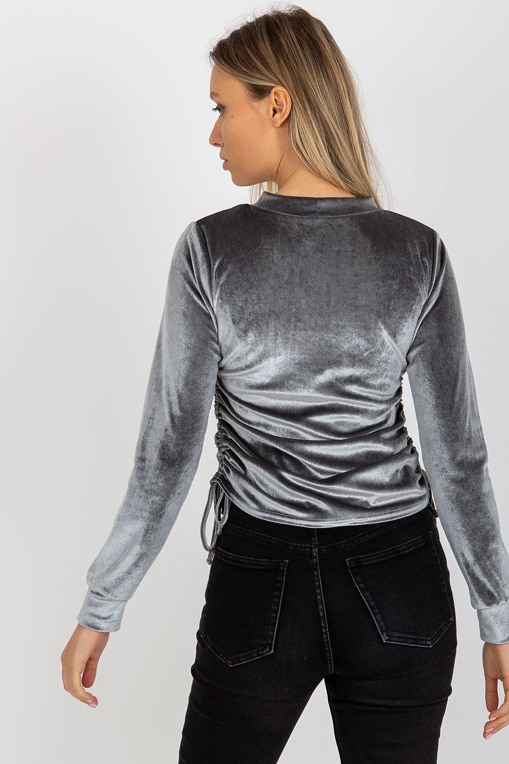 Kort Sommerbluse Lakerta til dame fra MS StyleHaven, laget av Bomull; Viskose; polyester; Elastan, farge Grå, størrelse L/XL, med long ermer, perfekt til casual; dress