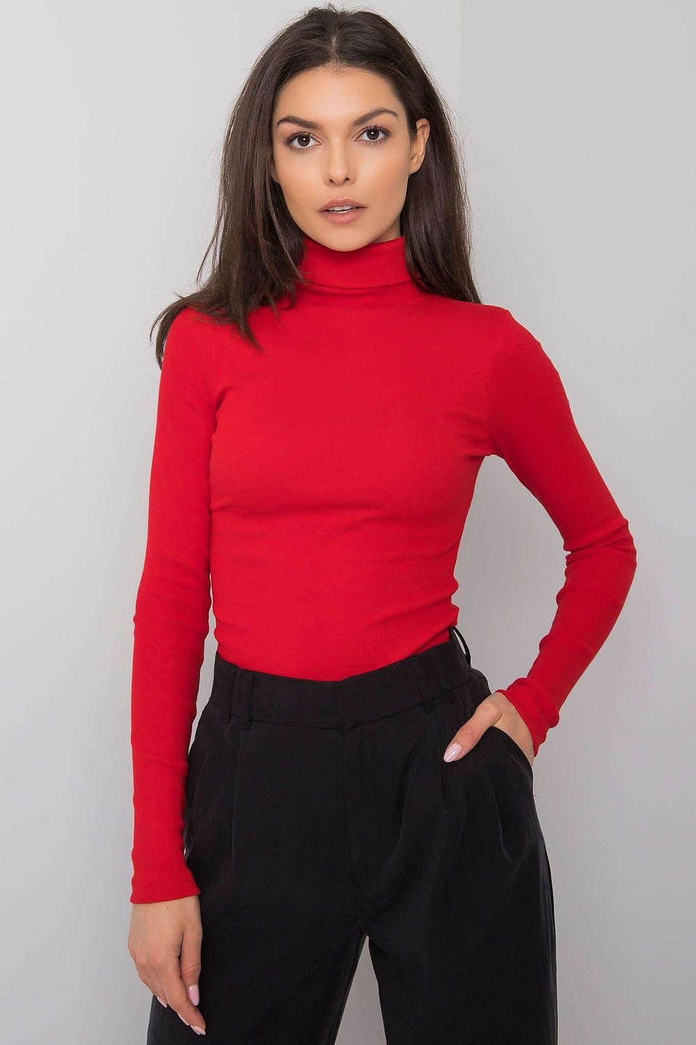 Turtleneck Rue Paris til dame fra MS StyleHaven, laget av Bomull, farge Rød, størrelse S/M, med sleeveless; 3-4 ermer, perfekt til casual; dress