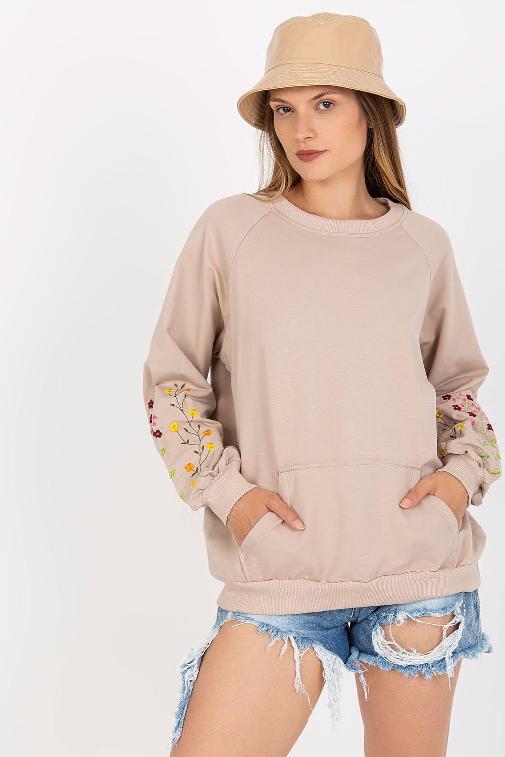 Genser Rue Paris til dame fra MS StyleHaven, laget av Bomull, farge beige, størrelse S/M, med sleeveless; 3-4 ermer, perfekt til casual; dress