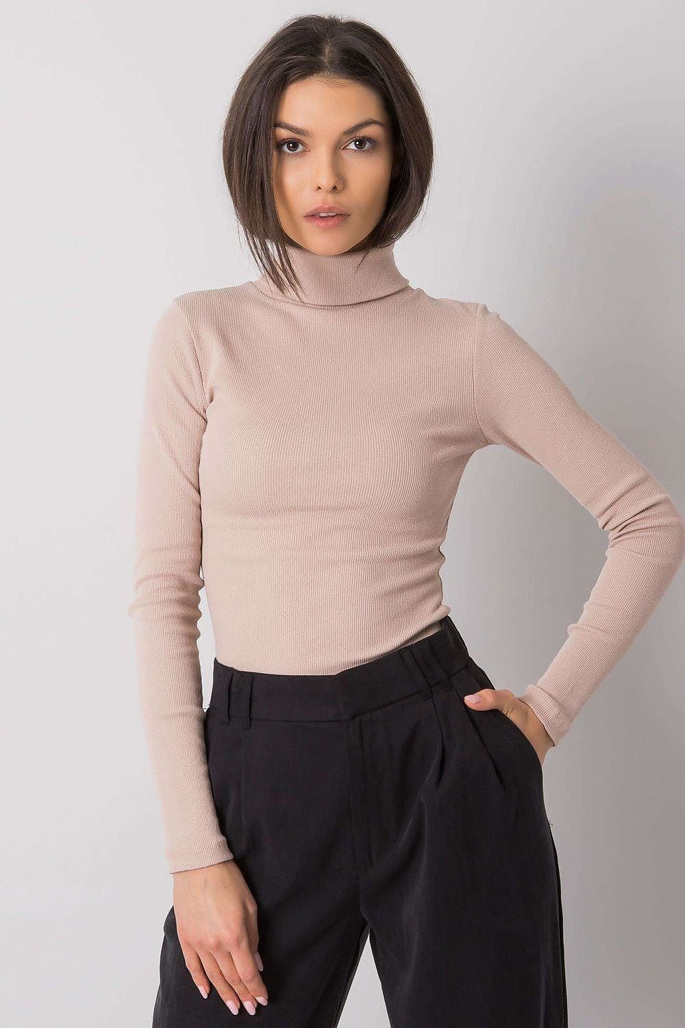 Turtleneck Rue Paris til dame fra MS StyleHaven, laget av Bomull, farge Brun, størrelse L/XL, med sleeveless; 3-4 ermer, perfekt til casual; dress