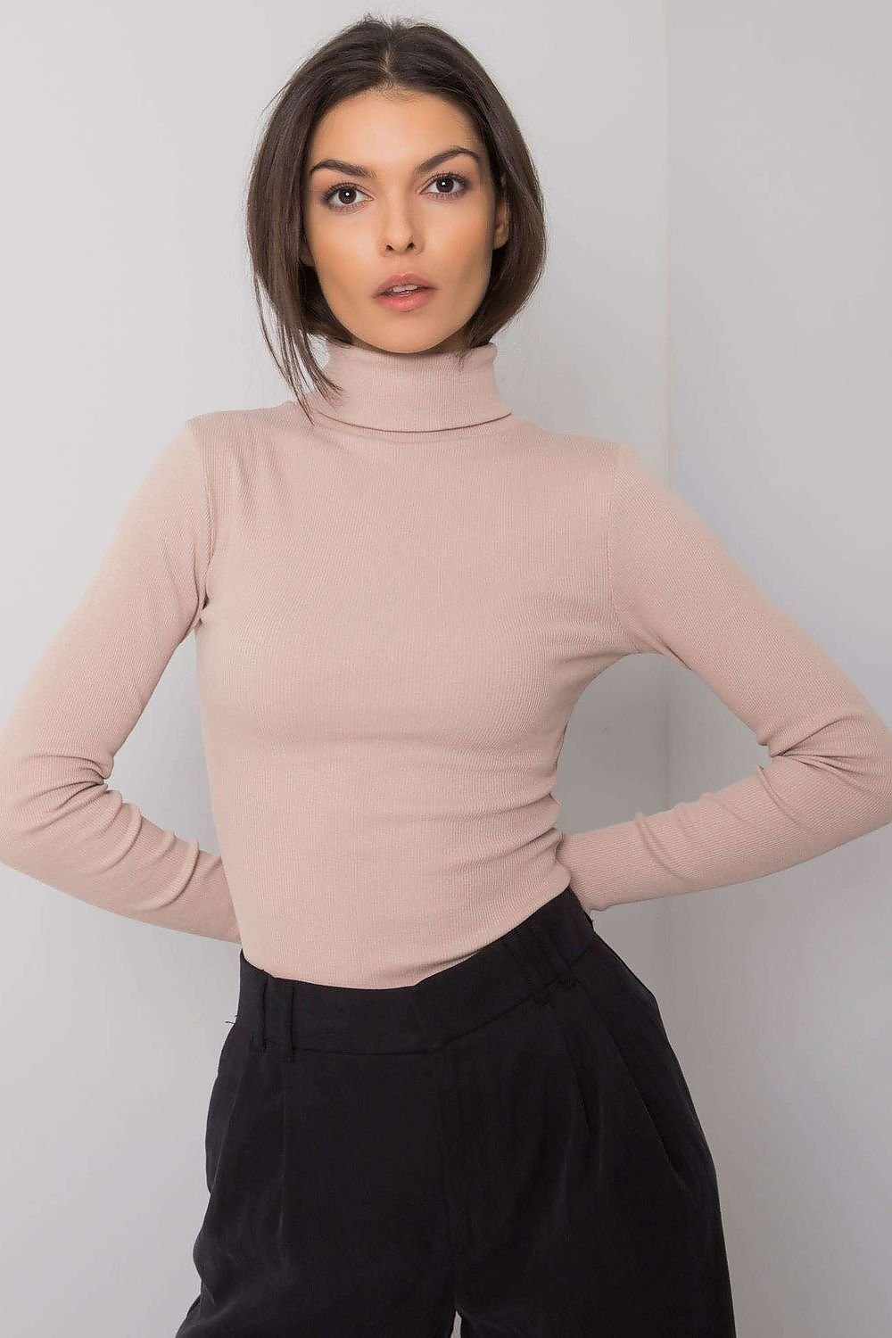 Turtleneck Rue Paris til dame fra MS StyleHaven, laget av Bomull, farge Brun, størrelse L/XL, med sleeveless; 3-4 ermer, perfekt til casual; dress